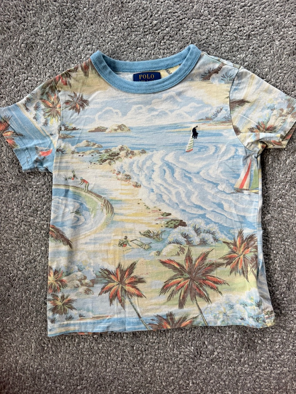 Polo by Ralph Lauren Boys' Light Blue Tropical Print Short Sleeve Tee